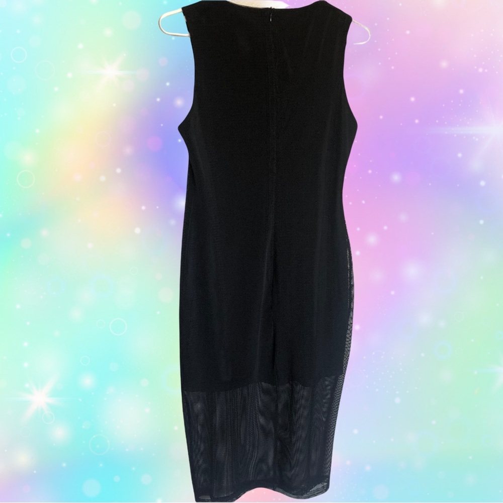 Black Mesh Overlay Midi Dress for Women, Size S - Picture 3 of 4